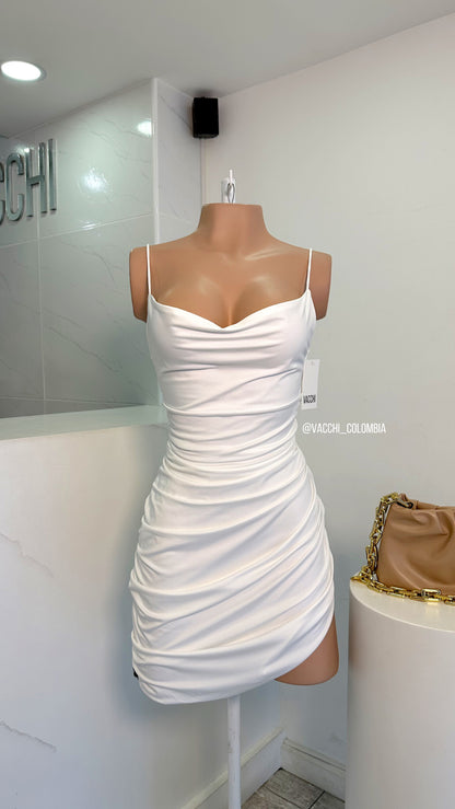 Vestido Corto Escote Fruncido Tiras