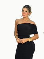 Vestido largo abertura bandeja a un brazo