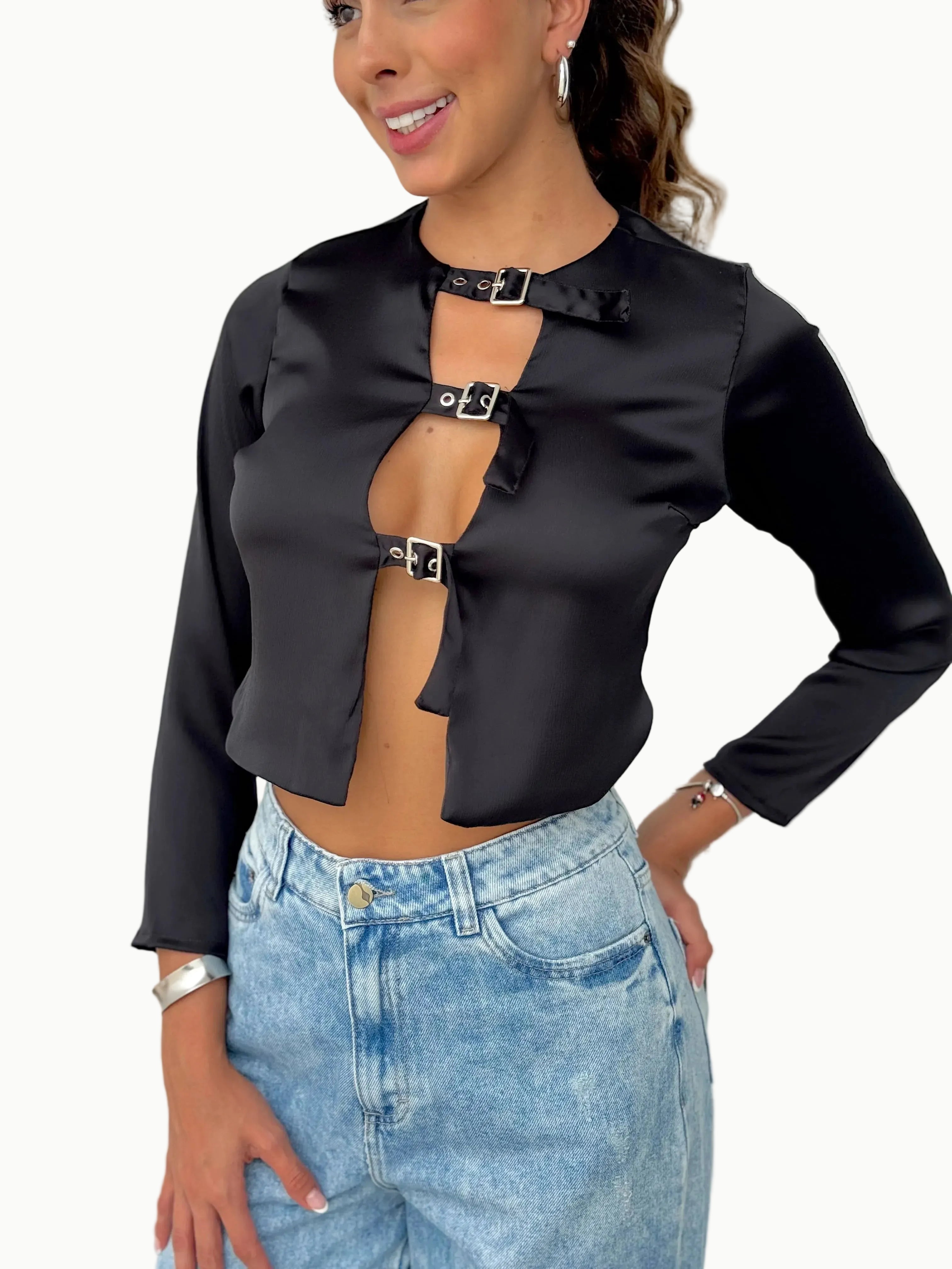 Blusa manga larga hebillas satin - Vacchi