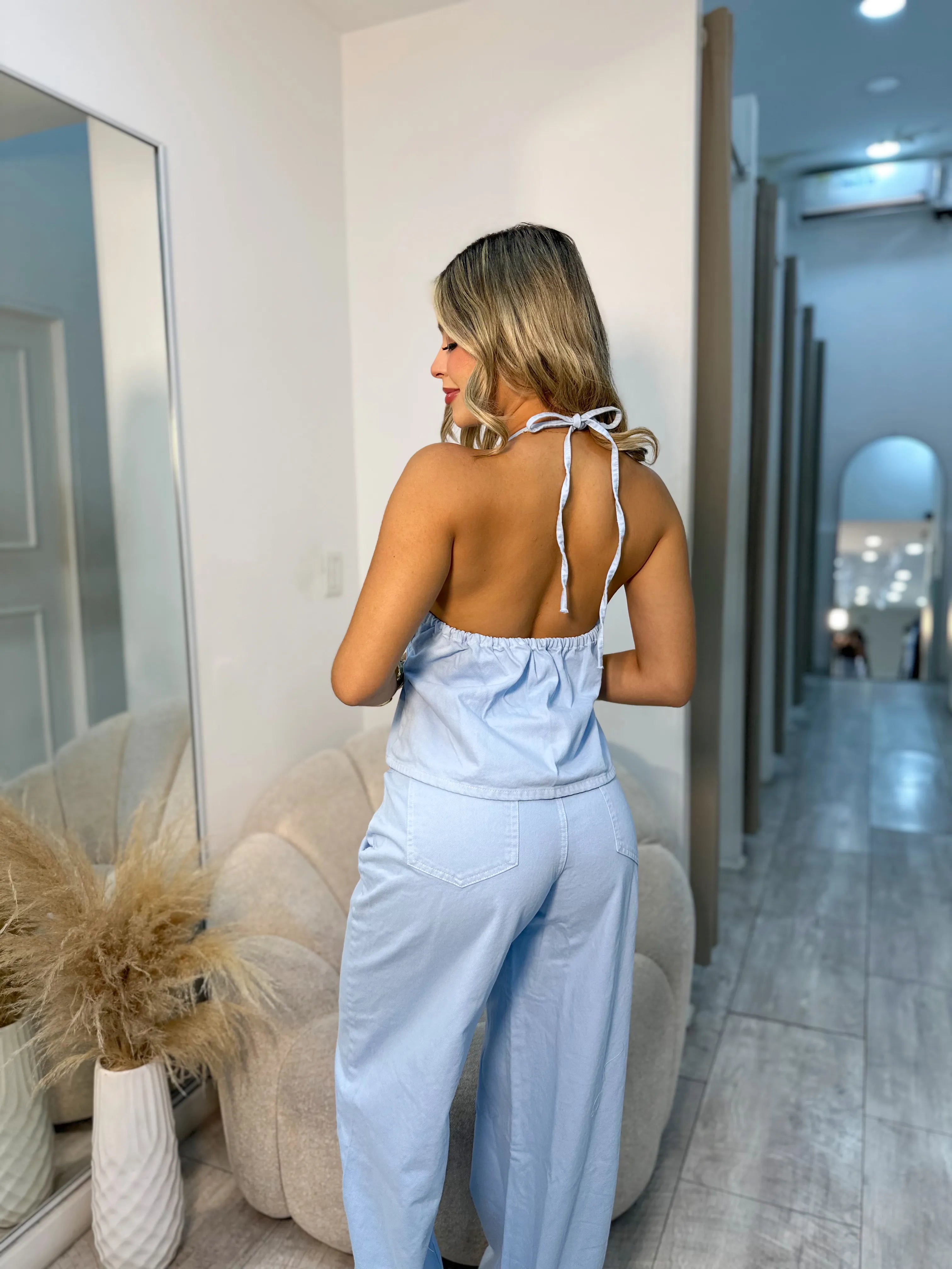 Set denim Celeste amarrar cordón