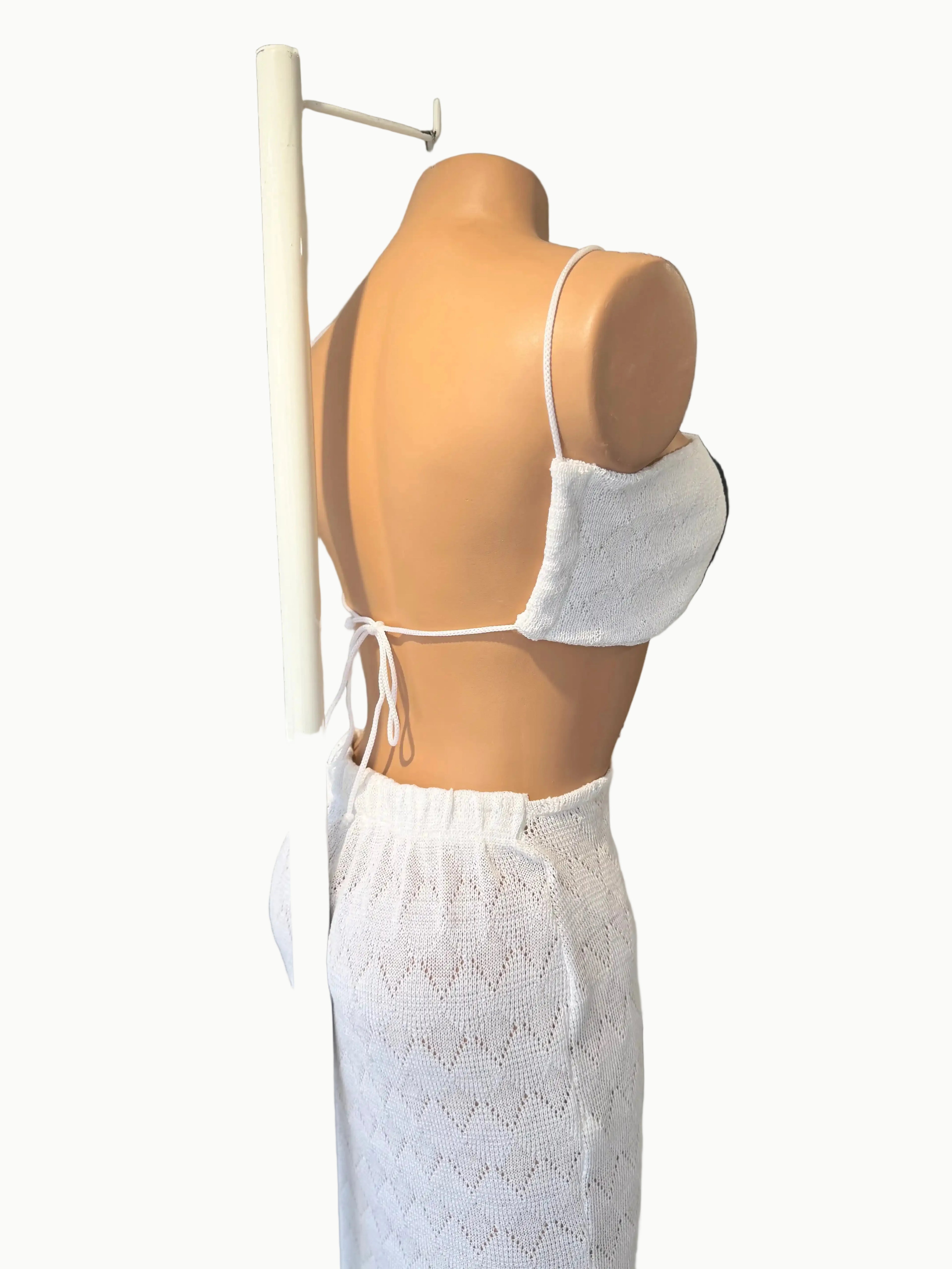 Vestido largo tejido aberturas blanco