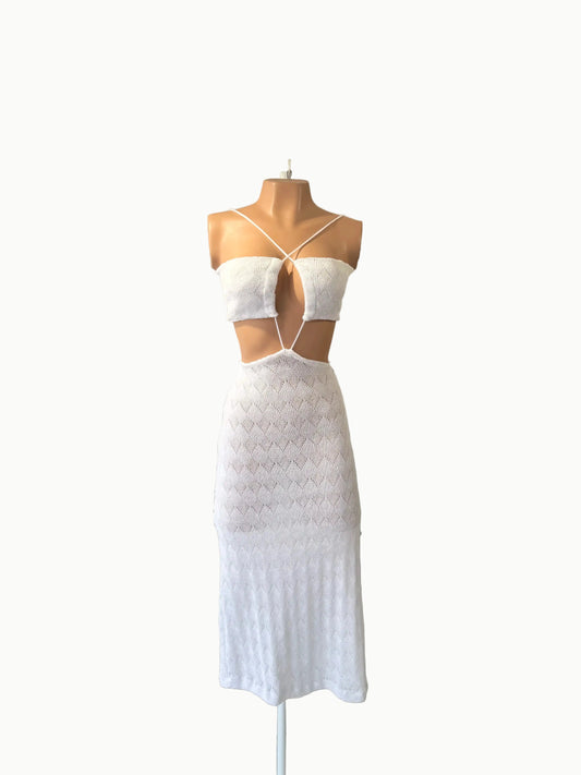 Vestido largo tejido aberturas blanco
