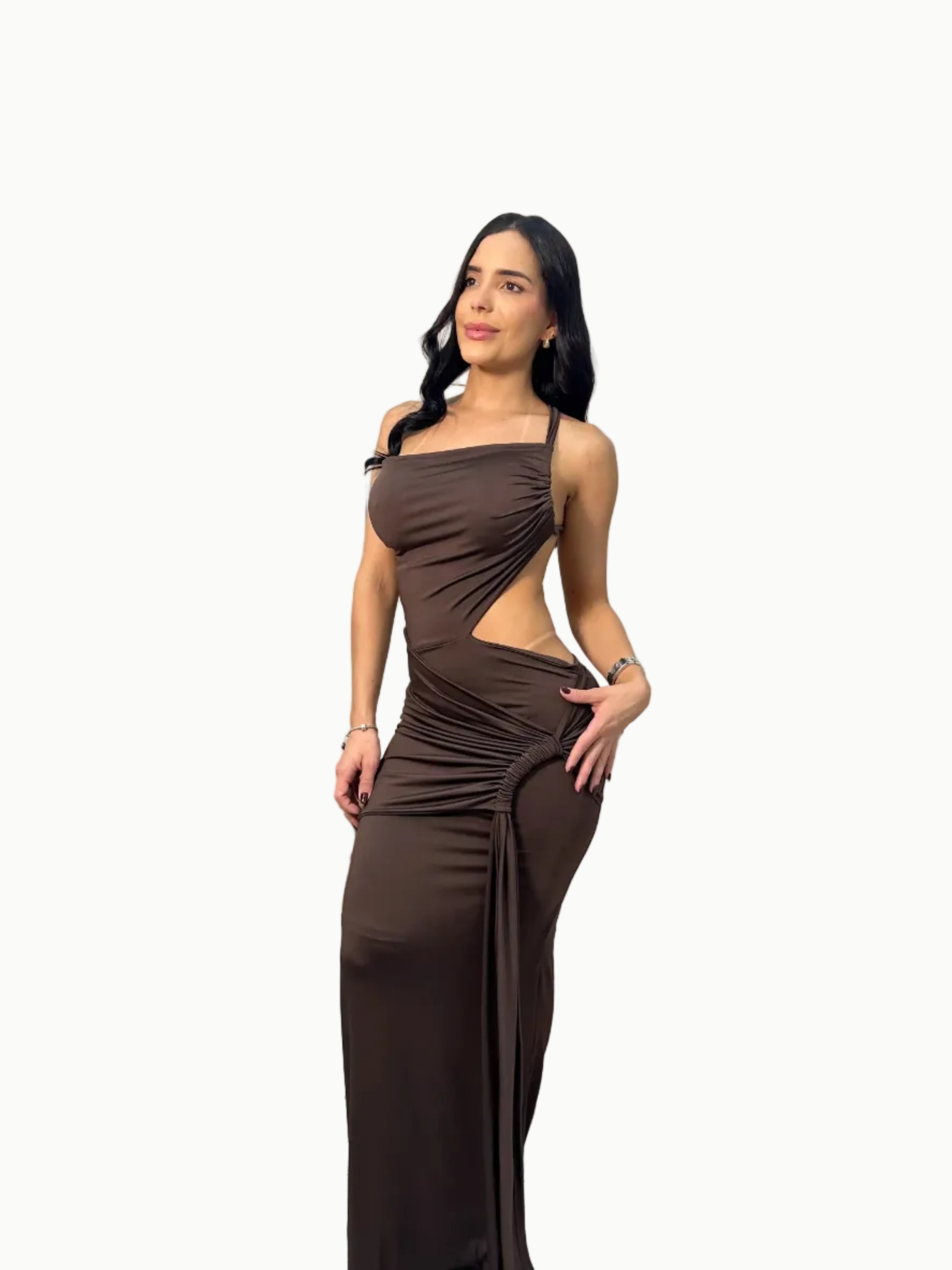 Vestido largo una tira medio hombro