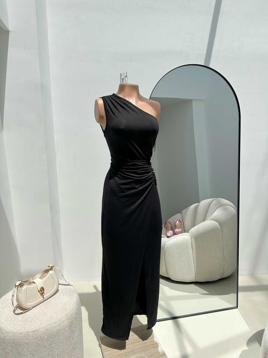 Vestido Largo Hombro Gigante Cintura