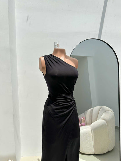 Vestido Largo Hombro Gigante Cintura