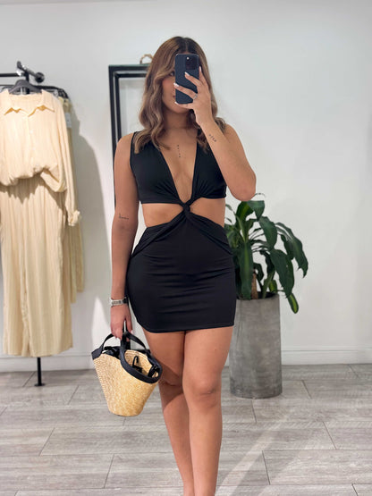 Vestido Corto Siso Nudo Cuello Profundo