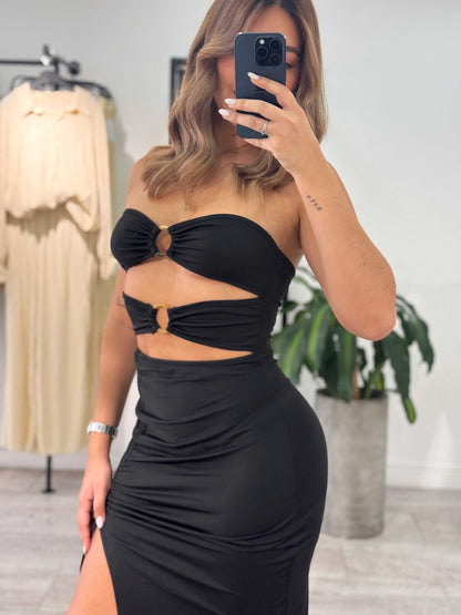 Vestido Largo Abert Pierna Cintura Aros
