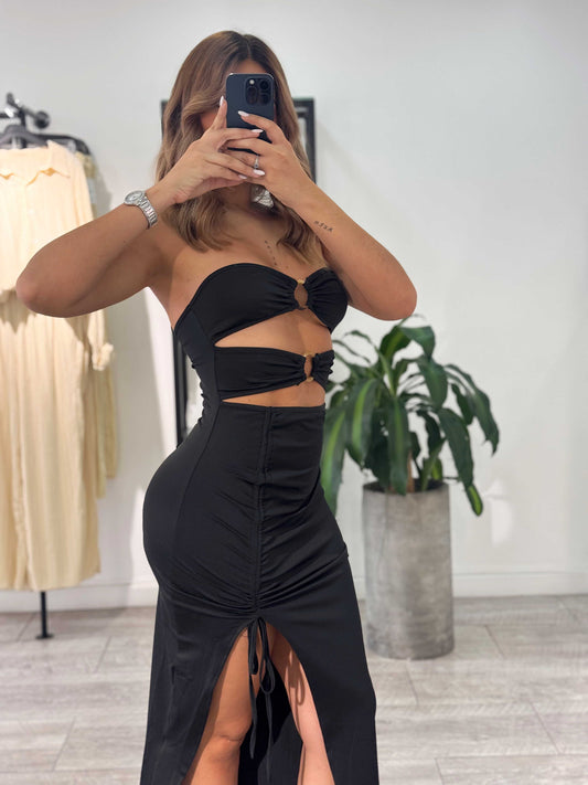 Vestido Largo Abert Pierna Cintura Aros