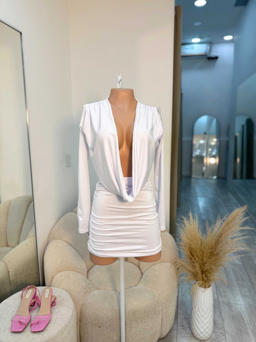 Vestido Corto Manga Larga drap profundo