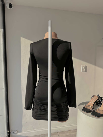 Vestido Corto mangL Copas Drapeado