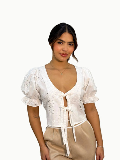 Blusa amarre ojalillo manga bomba - Vacchi