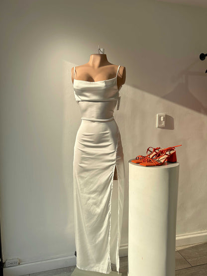 Vestido Satin Largo Tiras Abert