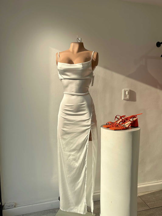 Vestido Satin Largo Tiras Abert