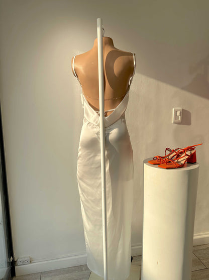 Vestido Satin Largo Tiras Abert