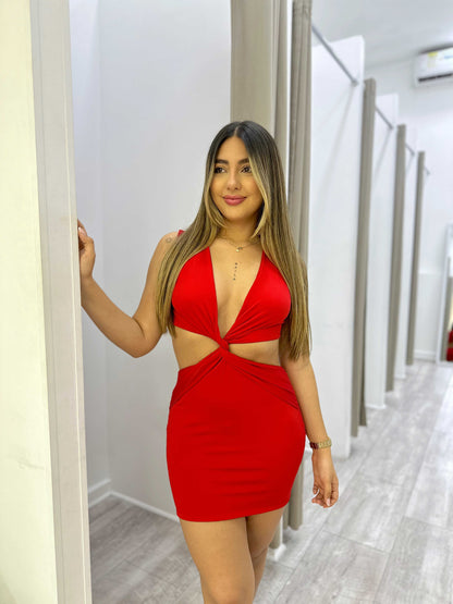 Vestido Corto Siso Nudo Cuello Profundo