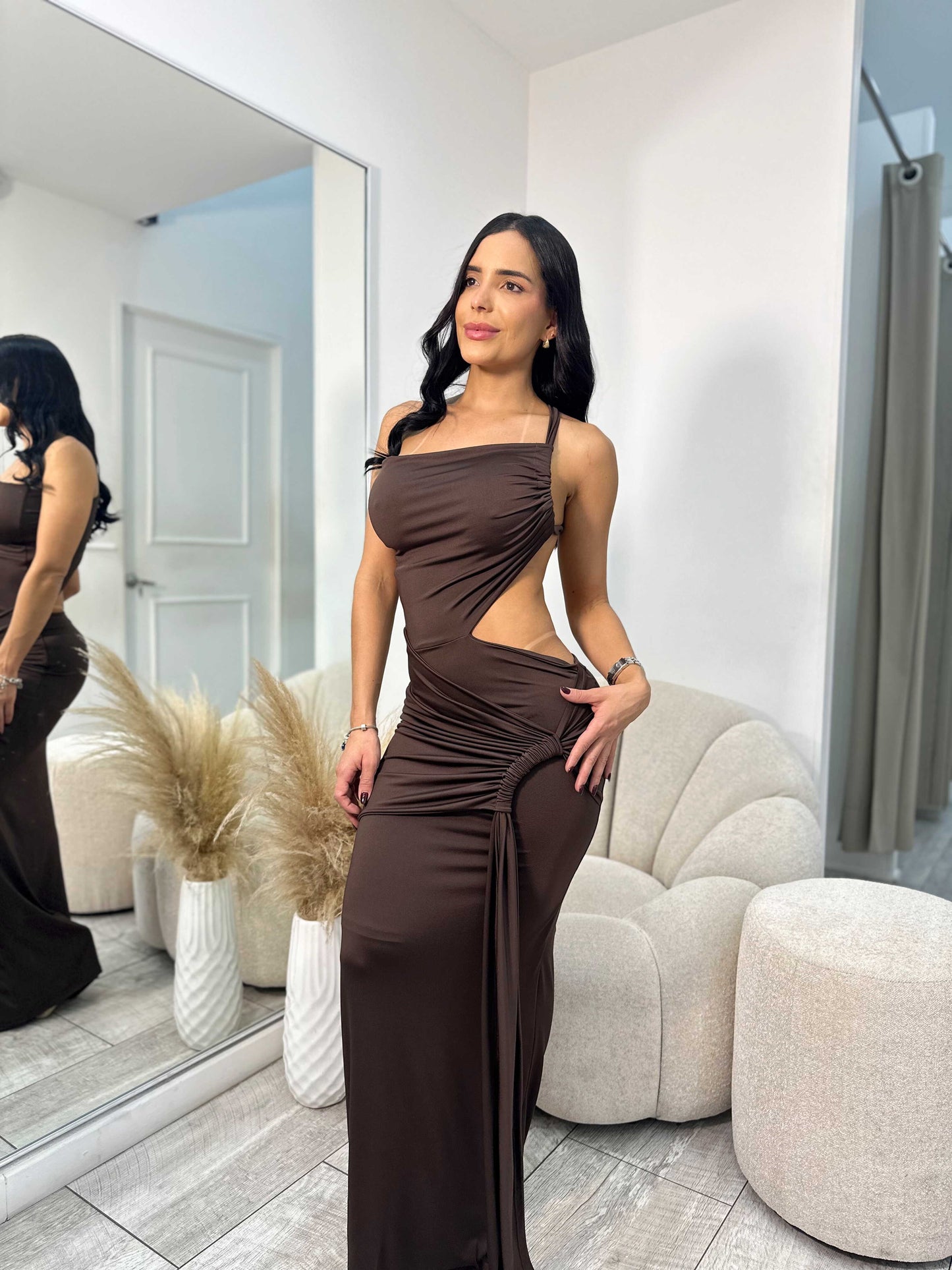 Vestido Largo Abert Lado Un hombro