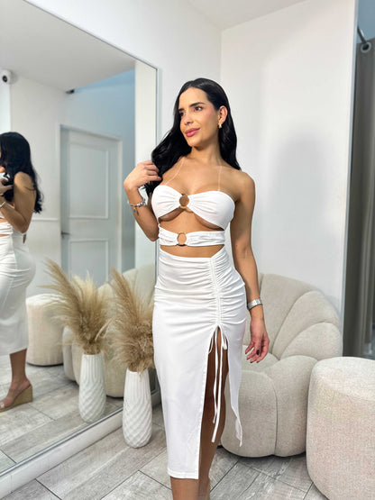 Vestido Largo Abert Pierna Cintura Aros