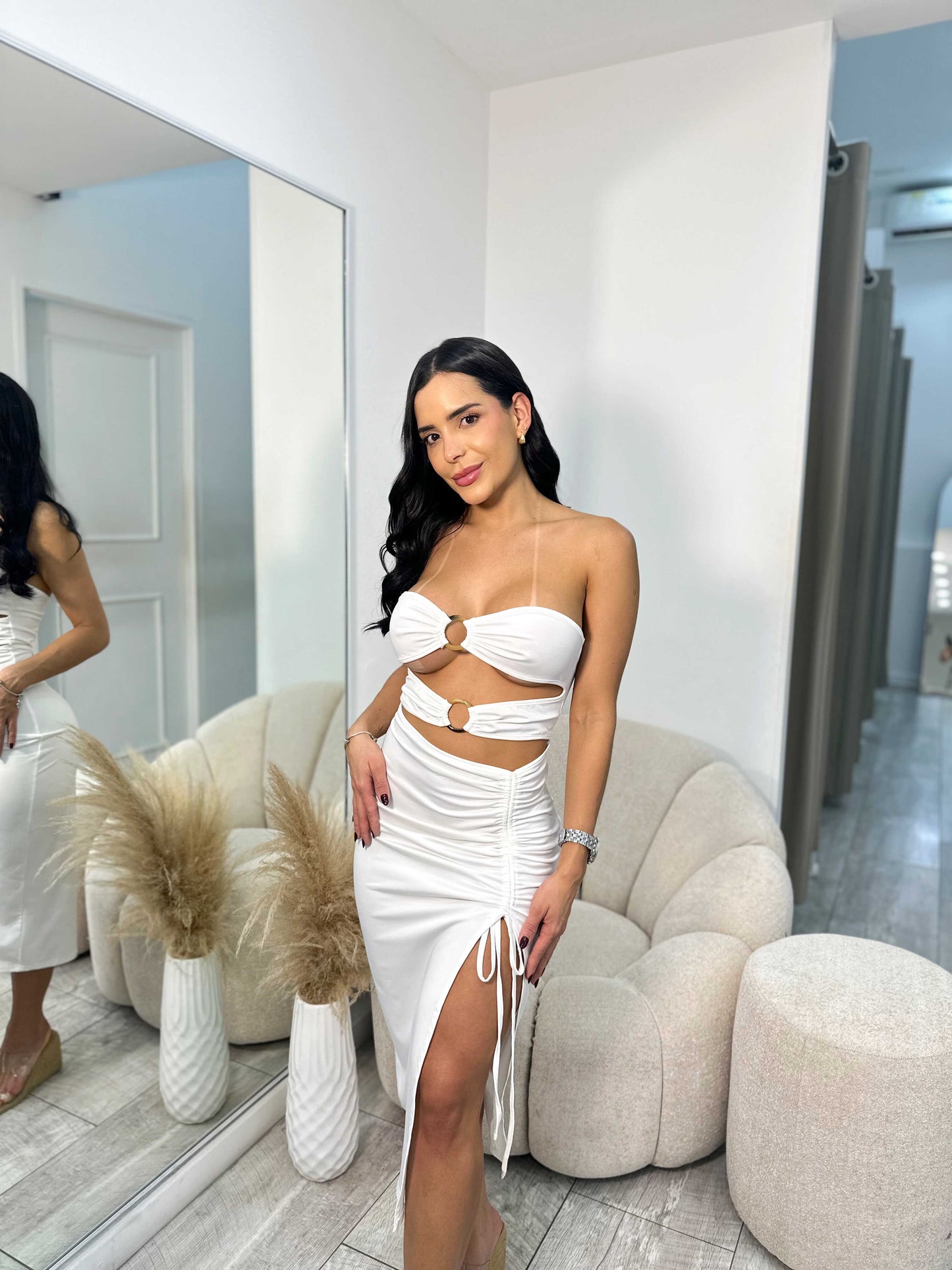 Vestido Largo Abert Pierna Cintura Aros